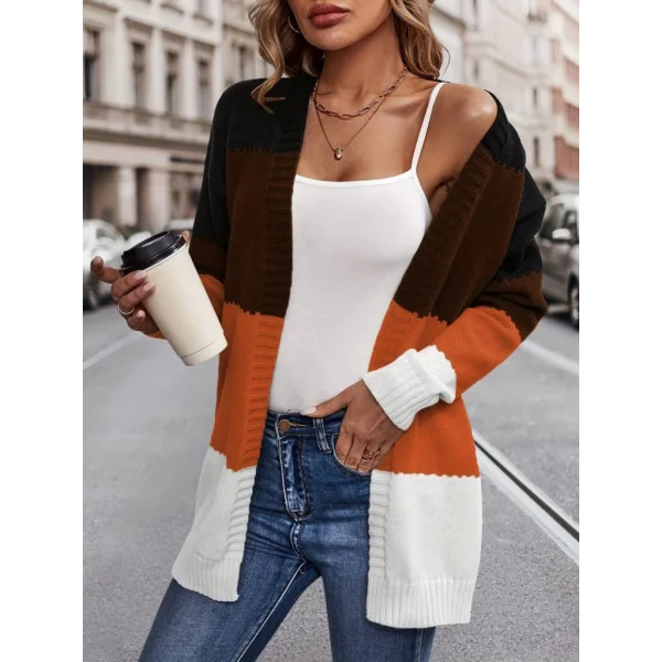 Kadın Uzun Kollu çift Renkli Uzun Triko Hırka