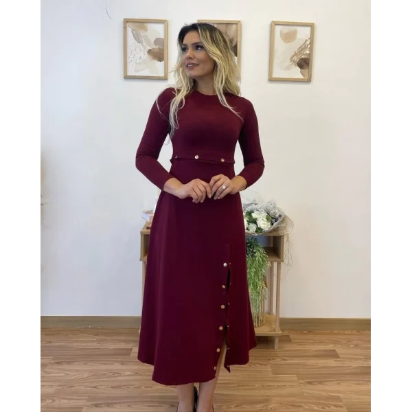 Kadın Uzun Kollu çıtçıtlı Viskon Krop Bluz Ve Yırtmaçlı Etek Istenildiğinde Elbise Olan Ikili Takım