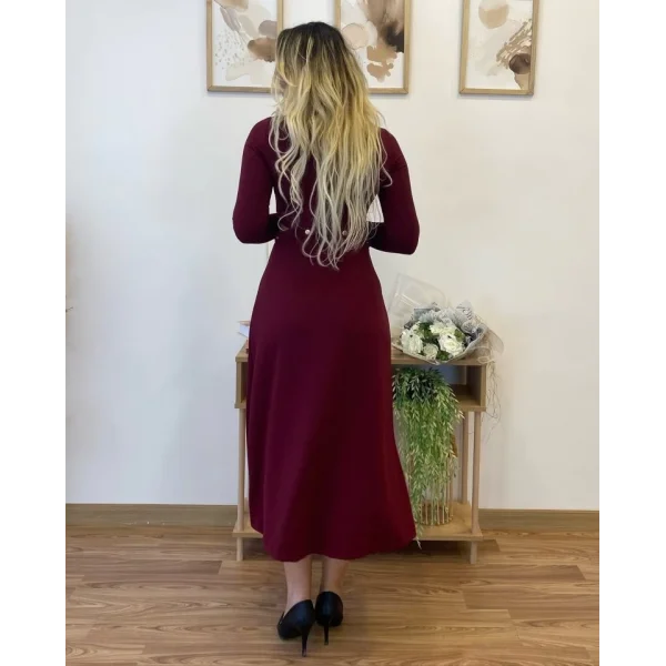 Kadın Uzun Kollu çıtçıtlı Viskon Krop Bluz Ve Yırtmaçlı Etek Istenildiğinde Elbise Olan Ikili Takım