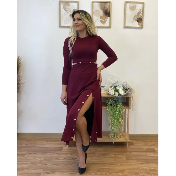 Kadın Uzun Kollu çıtçıtlı Viskon Krop Bluz Ve Yırtmaçlı Etek Istenildiğinde Elbise Olan Ikili Takım