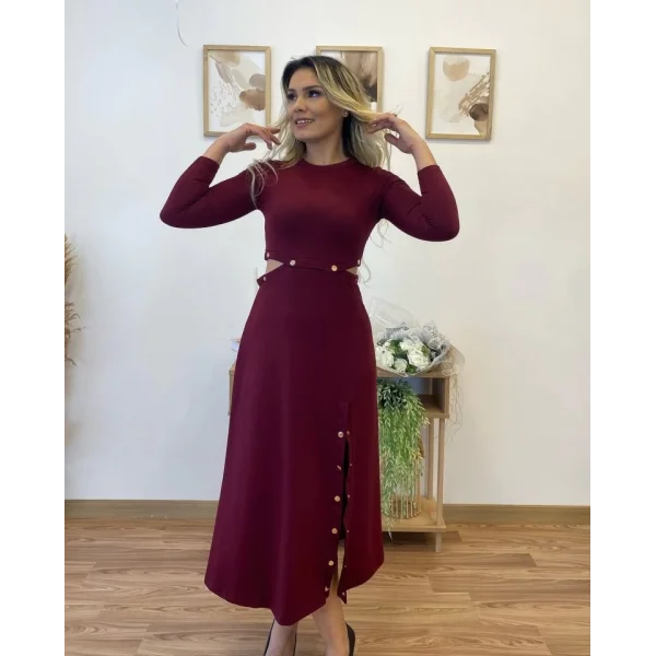 Kadın Uzun Kollu çıtçıtlı Viskon Krop Bluz Ve Yırtmaçlı Etek Istenildiğinde Elbise Olan Ikili Takım