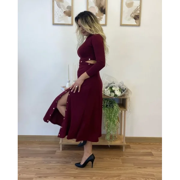 Kadın Uzun Kollu çıtçıtlı Viskon Krop Bluz Ve Yırtmaçlı Etek Istenildiğinde Elbise Olan Ikili Takım