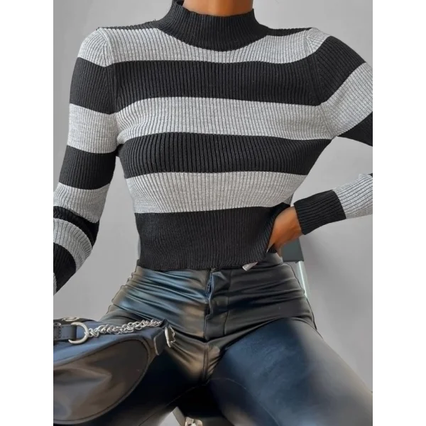 Kadın Uzun Kollu çizgi Detay Triko Bluz