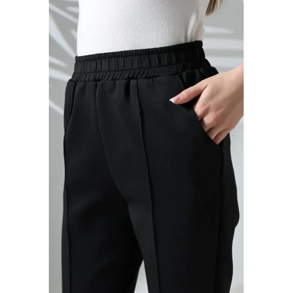 Kadın Uzun Kollu Dalıç Kumaş Cep Detay Beli Lastikli ütüsüz Pantolon