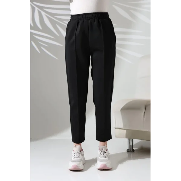 Kadın Uzun Kollu Dalıç Kumaş Cep Detay Beli Lastikli ütüsüz Pantolon