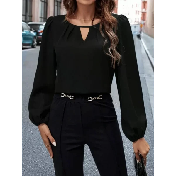 Kadın Uzun Kollu Damla Detaylı Ithal Krep Bluz