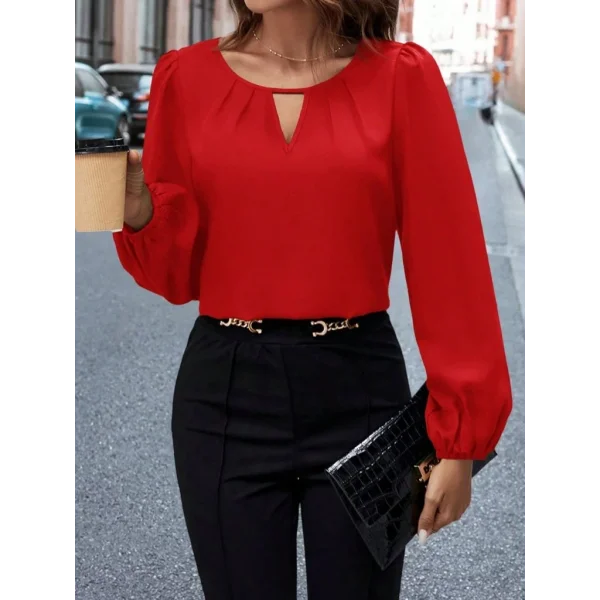 Kadın Uzun Kollu Damla Detaylı Ithal Krep Bluz