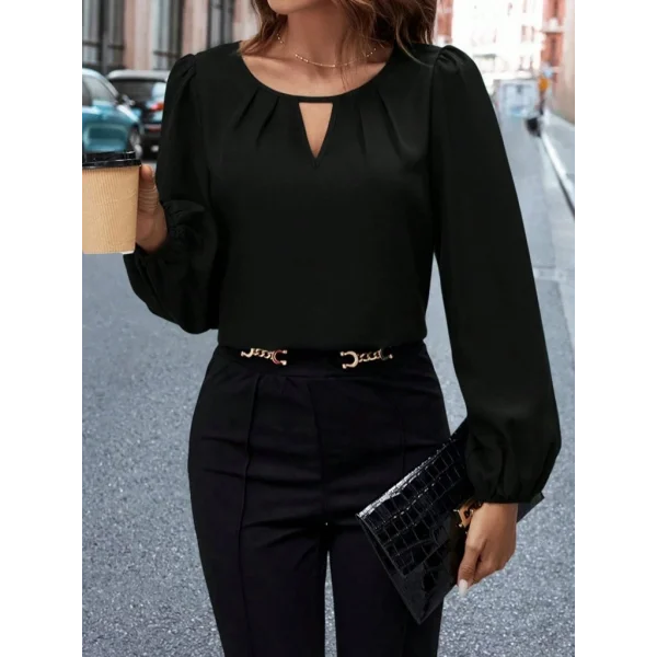 Kadın Uzun Kollu Damla Detaylı Ithal Krep Bluz