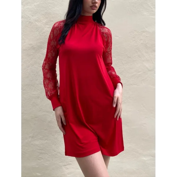 Kadın Uzun Kollu Damla Detaylı Sandy Mini Elbise