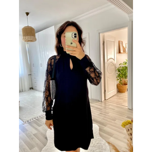 Kadın Uzun Kollu Damla Detaylı Sandy Mini Elbise