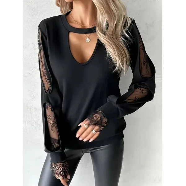 Kadın Uzun Kollu Damla Detaylı Viskon Iki Iplik Bluz