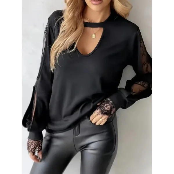 Kadın Uzun Kollu Damla Detaylı Viskon Iki Iplik Bluz