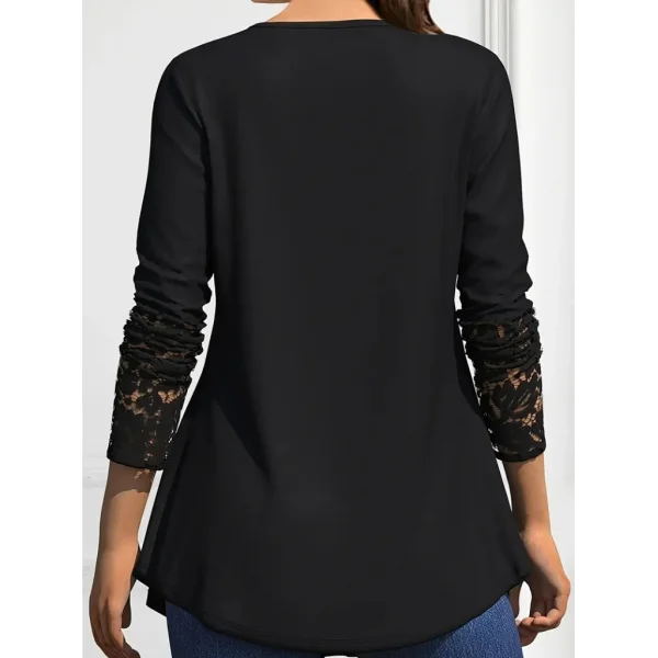 Kadın Uzun Kollu Dantel Detaylı Düğmeli Viskon Bluz