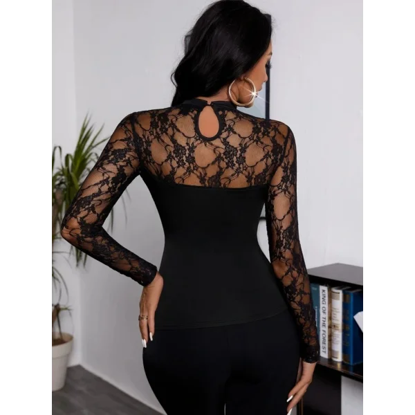 Kadın Uzun Kollu Dantel Detaylı Viskon Bluz