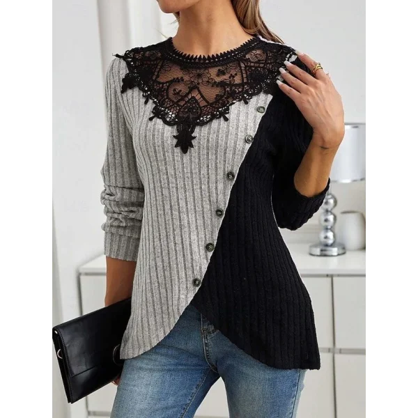 Kadın Uzun Kollu Dantel Yaka Yandan Düğmeli şardonlu Kaşkorse Bluz