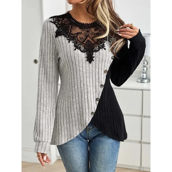 Kadın Uzun Kollu Dantel Yaka Yandan Düğmeli şardonlu Kaşkorse Bluz