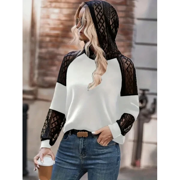 Kadın Uzun Kollu Dantelli Kapşonlu Viskon Iki Iplik Bluz