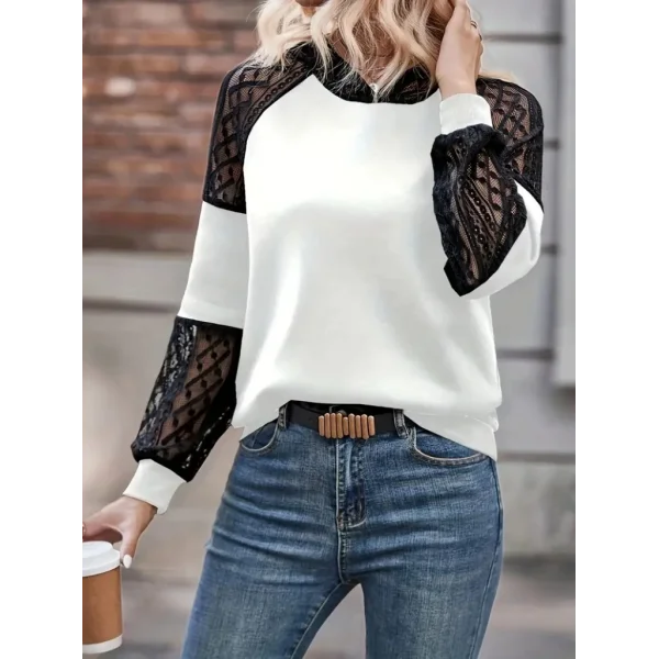 Kadın Uzun Kollu Dantelli Kapşonlu Viskon Iki Iplik Bluz