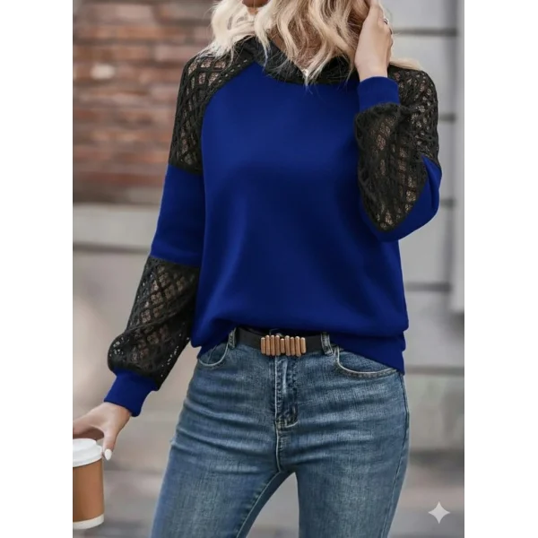 Kadın Uzun Kollu Dantelli Kapşonlu Viskon Iki Iplik Bluz