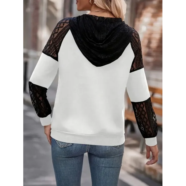 Kadın Uzun Kollu Dantelli Kapşonlu Viskon Iki Iplik Bluz
