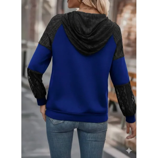Kadın Uzun Kollu Dantelli Kapşonlu Viskon Iki Iplik Bluz
