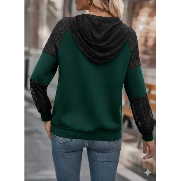 Kadın Uzun Kollu Dantelli Kapşonlu Viskon Iki Iplik Bluz