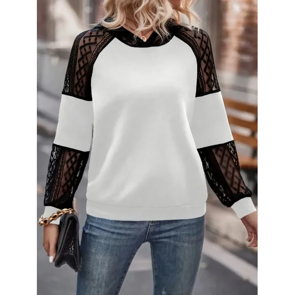 Kadın Uzun Kollu Dantelli Kapşonlu Viskon Iki Iplik Bluz