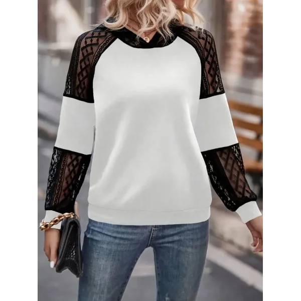 Kadın Uzun Kollu Dantelli Kapşonlu Viskon Iki Iplik Bluz