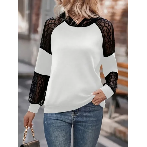 Kadın Uzun Kollu Dantelli Kapşonlu Viskon Iki Iplik Bluz