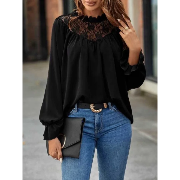 Kadın Uzun Kollu Dantelli Salaş Sandy Bluz