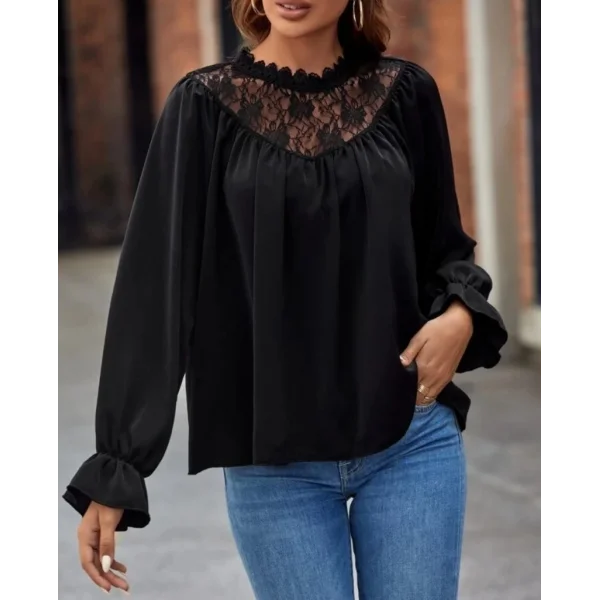 Kadın Uzun Kollu Dantelli Salaş Sandy Bluz