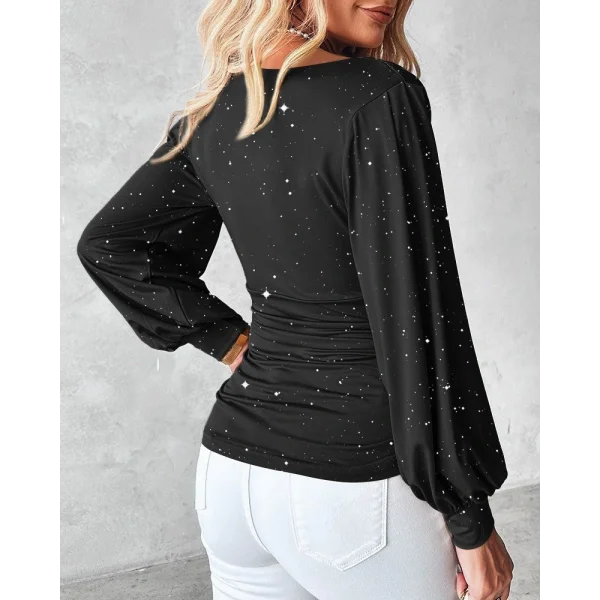 Kadın Uzun Kollu Degaje Yaka Taşlı Sandy Bluz