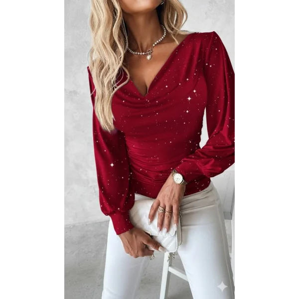 Kadın Uzun Kollu Degaje Yaka Taşlı Sandy Bluz