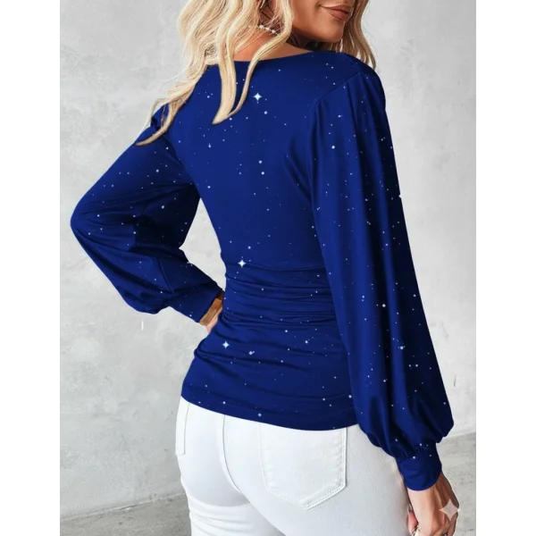 Kadın Uzun Kollu Degaje Yaka Taşlı Sandy Bluz