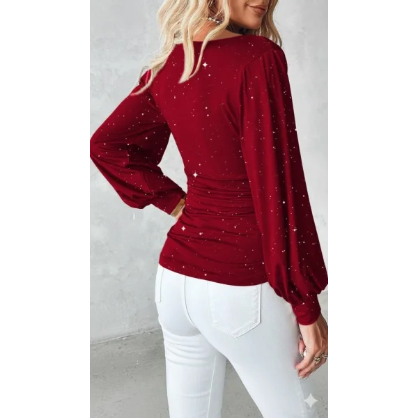 Kadın Uzun Kollu Degaje Yaka Taşlı Sandy Bluz