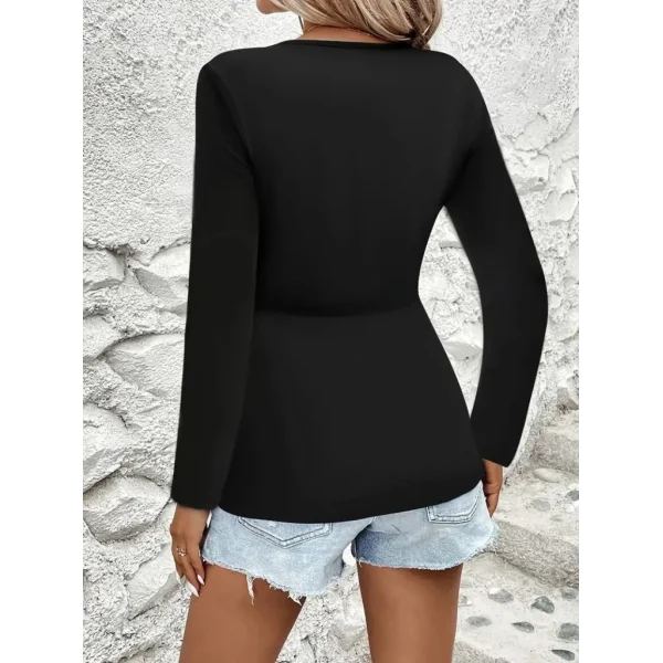 Kadın Uzun Kollu Dekolteli Sarmal Detaylı Viskon Bluz