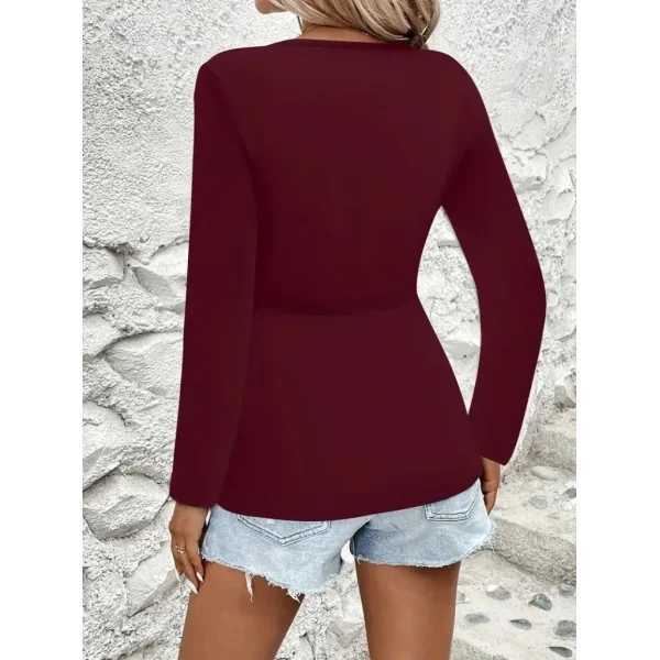 Kadın Uzun Kollu Dekolteli Sarmal Detaylı Viskon Bluz