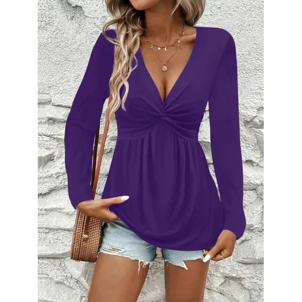 Kadın Uzun Kollu Dekolteli Sarmal Detaylı Viskon Bluz