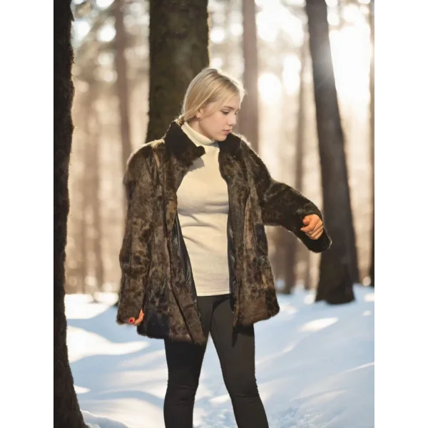 Kadın Uzun Kollu Deri Ceket - Leopar