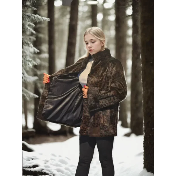 Kadın Uzun Kollu Deri Ceket - Leopar