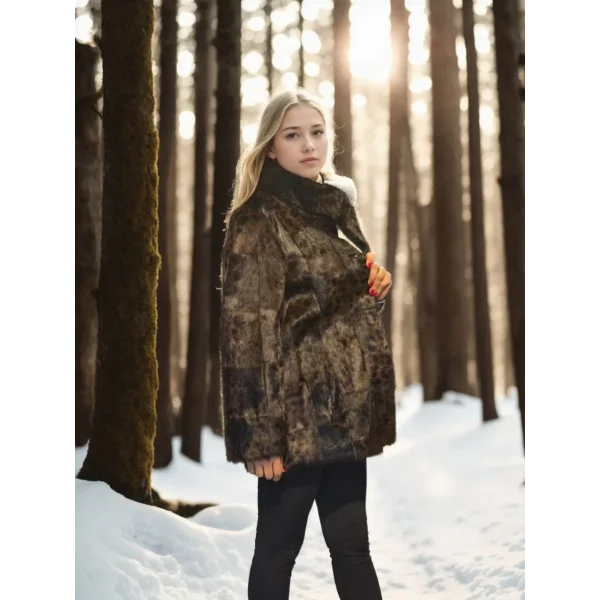 Kadın Uzun Kollu Deri Ceket - Leopar