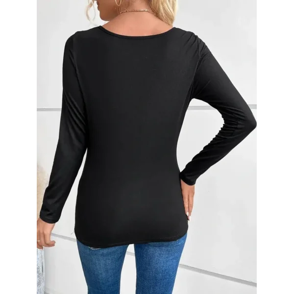 Kadın Uzun Kollu Derin Degaje Yakalı Taşlı Sandy Bluz