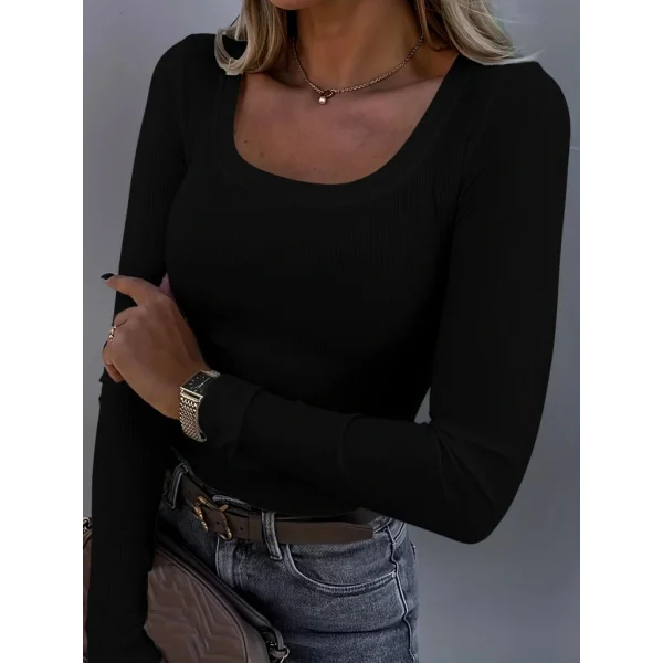 Kadın Uzun Kollu Derin Yuvarlak Yaka Kaşkorse Bluz