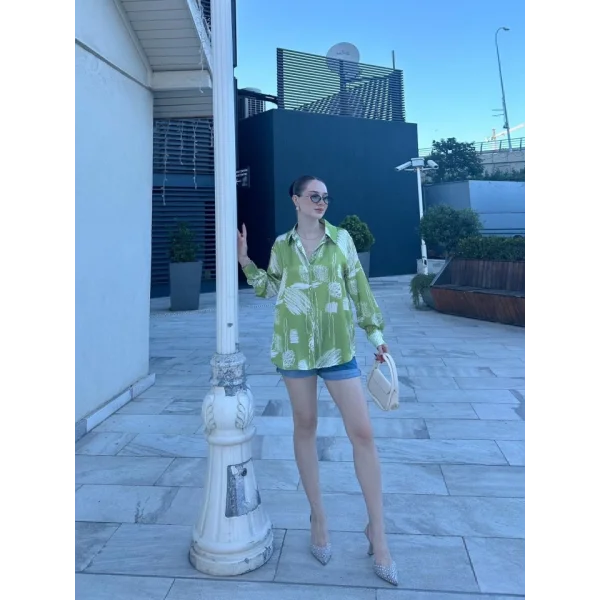 Kadın Uzun Kollu Dijital Baskılı alaş aten Gömlek