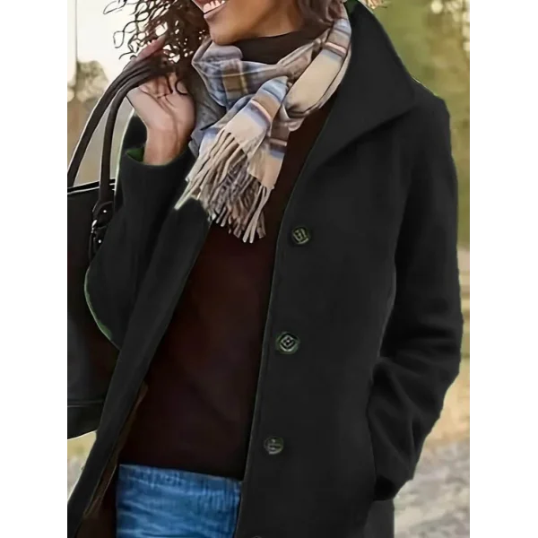 Kadın Uzun Kollu Dik Yakalı önden Düğmeli Kısa Kaşe Kaban