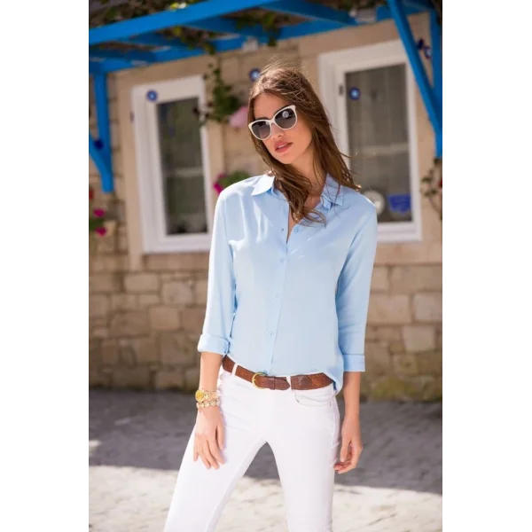 Kadın Uzun Kollu Dokuma Kumaş Klasik Gömlek