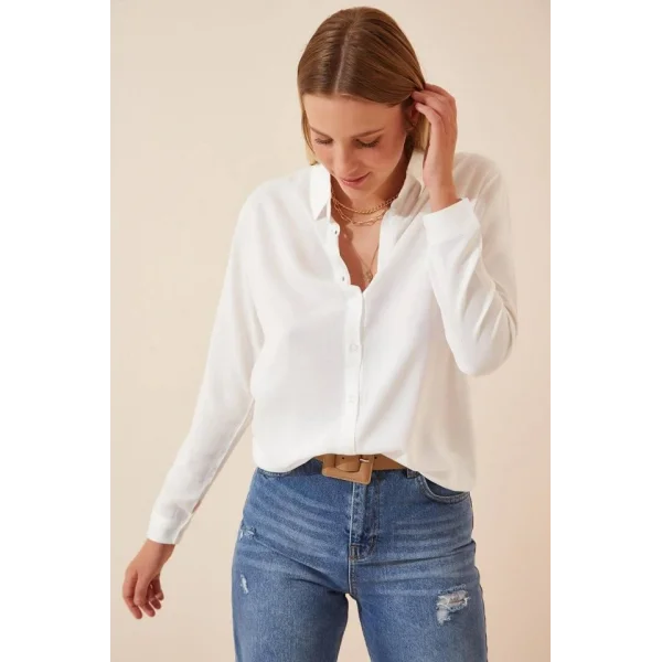Kadın Uzun Kollu Dokuma Kumaş Klasik Gömlek