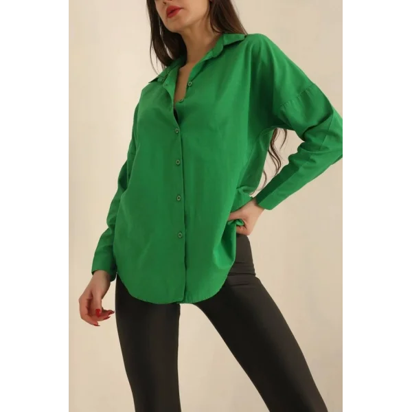 Kadın Uzun Kollu Dokuma Kumaş Klasik Gömlek
