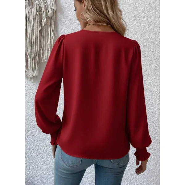 Kadın Uzun Kollu Dökümlü Kruvaze Yaka Kol Ucu Gipeli Sandy Bluz