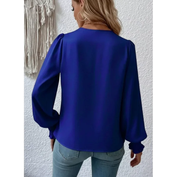 Kadın Uzun Kollu Dökümlü Kruvaze Yaka Kol Ucu Gipeli Sandy Lacivert Bluz